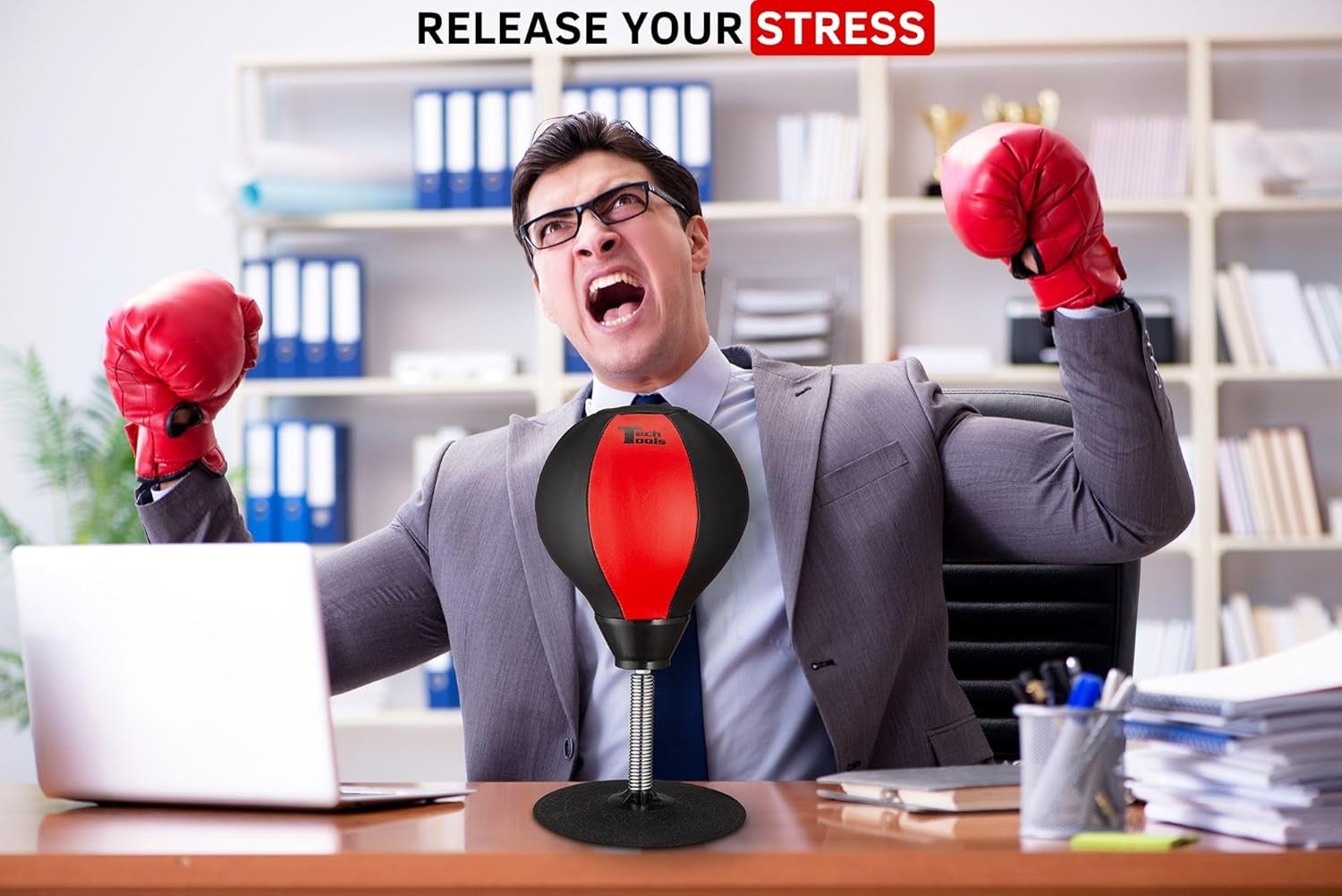 Stress Buster Desktop Punching Bag - Suctions to Your Desk, White Elephant Gifts for Coworker Men and Women, Heavy Duty Stress Relief Ball, Gag Gifts Funny Desk Accessories