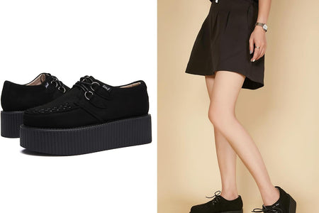 Women'S Handmade Suede Lace up Flat Platform Creepers Shoe