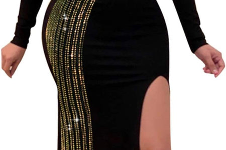 Women Long Sleeve Birthday Dresses Sexy Hot Diamond Process Sexy Dress Party Club Night Dress…