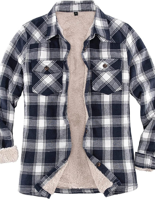 Load image into Gallery viewer, Womens Sherpa Lined Flannel Jacket with Hand Pockets, Plaid Button down Fuzzy Shirt Jackets
