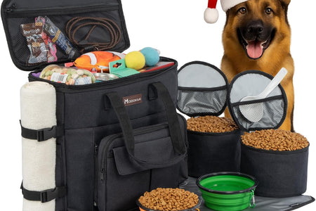 Dog Travel Bag with 2 Collapsible Dog Bowls, 1 Dog Backpack, Airline Approved Pet Travel Bag Organizer for Supplies & Accessories, 2 Travel Dog Food Container, Black