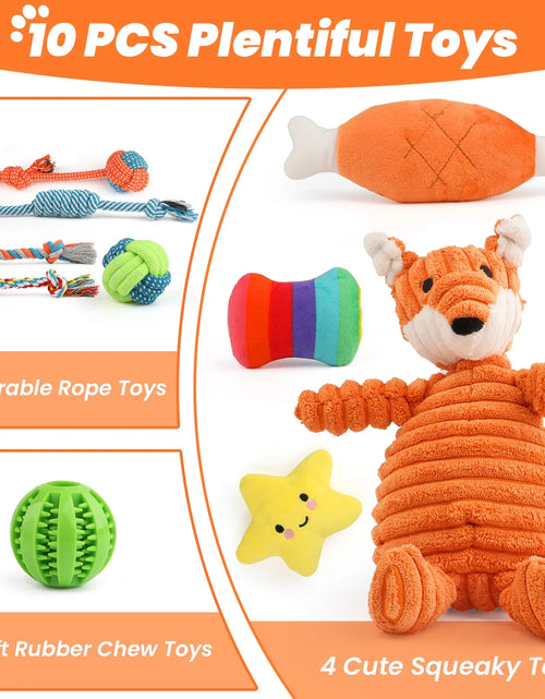 Load image into Gallery viewer, Juguetes Para Perros Pequeños, Paquete De 10 Juguetes Masticables Para Cachorros Para La Dentición Y El Entrenamiento Con Juguetes De Peluche Con Sonido, Pelota De Premio Y Juguetes De Cuerda Para Mantenerlos Ocupados
