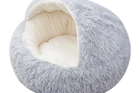 Calming Dog Beds & Cat Cave Bed with Hooded Cover,Removable Washable round Beds for Small Medium Pets,Anti-Slip Faux Fur Fluffy Coved Bed for Improved Sleep,Fits up to 11 Lbs