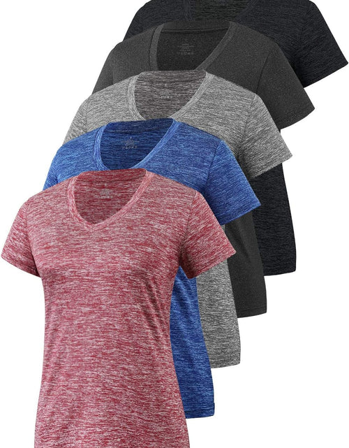 Load image into Gallery viewer, 5-Pack Women'S Short Sleeve Dry Fit T-Shirt Moisture Wicking Athletic V-Neck Tee
