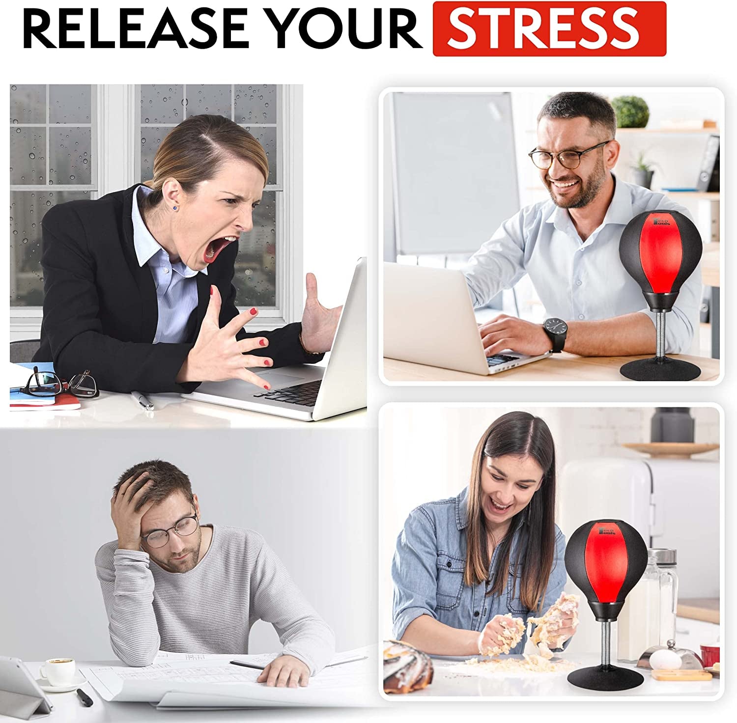 Stress Buster Desktop Punching Bag - Suctions to Your Desk, White Elephant Gifts for Coworker Men and Women, Heavy Duty Stress Relief Ball, Gag Gifts Funny Desk Accessories