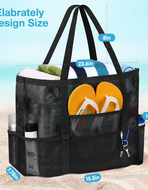 Load image into Gallery viewer, Mesh Beach Bag Rope Handles, Mesh Tote Bag for Women Contains Wicker Oversized Beach Tote Bag (Beige）
