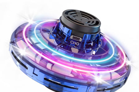 Flying Spinner Mini UFO Toy for Kids, Flying Fidget Spinner UFO Toy , Flying Orb Ball Hand Operated with 360 ° Rotating and LED Lights for Adult and Kids (Blue)